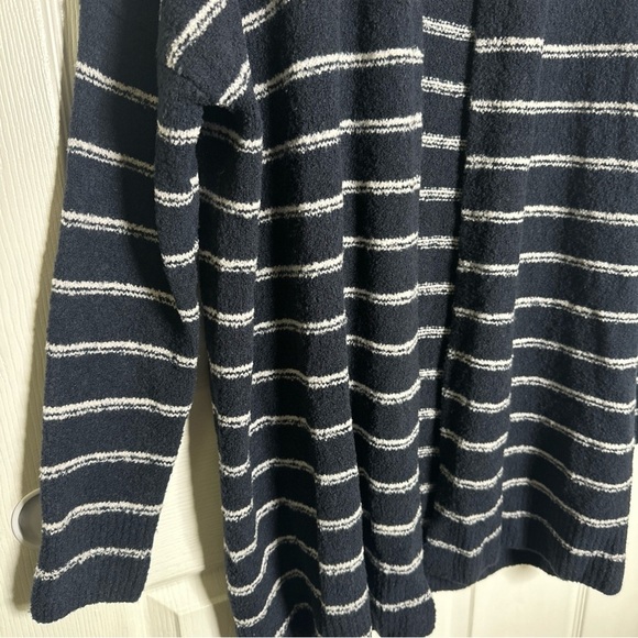Vince Boucle Womens Black White Striped Cardigan Open Front Medium Coastal *Flaw - Picture 13 of 13